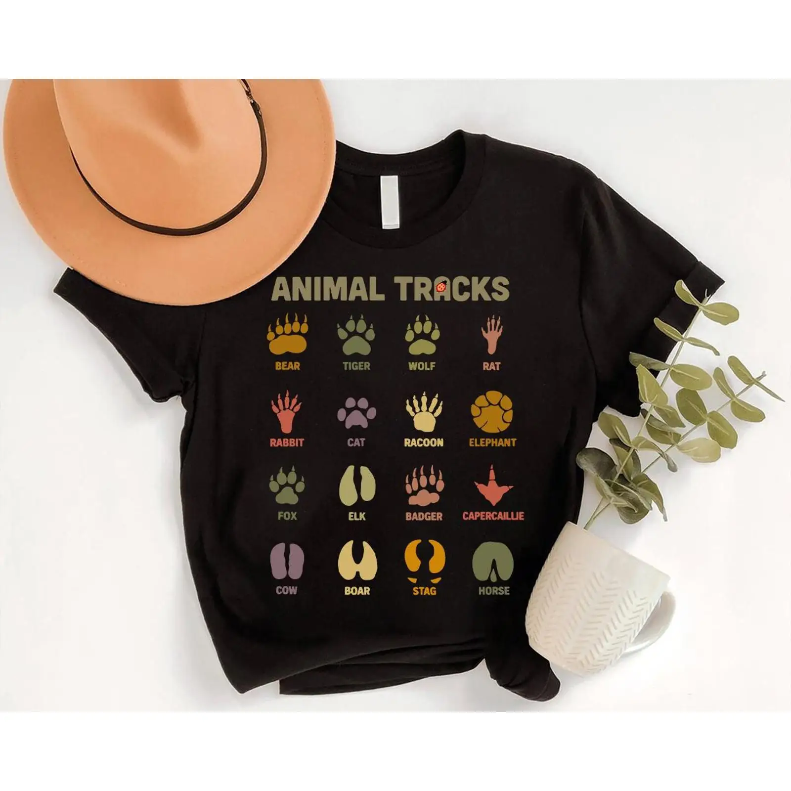 Outdoor Hunting Guide - アニマルトラックガイド Tシャツ 野生動物の足跡 ハンティング 自然愛好家 アウトドア