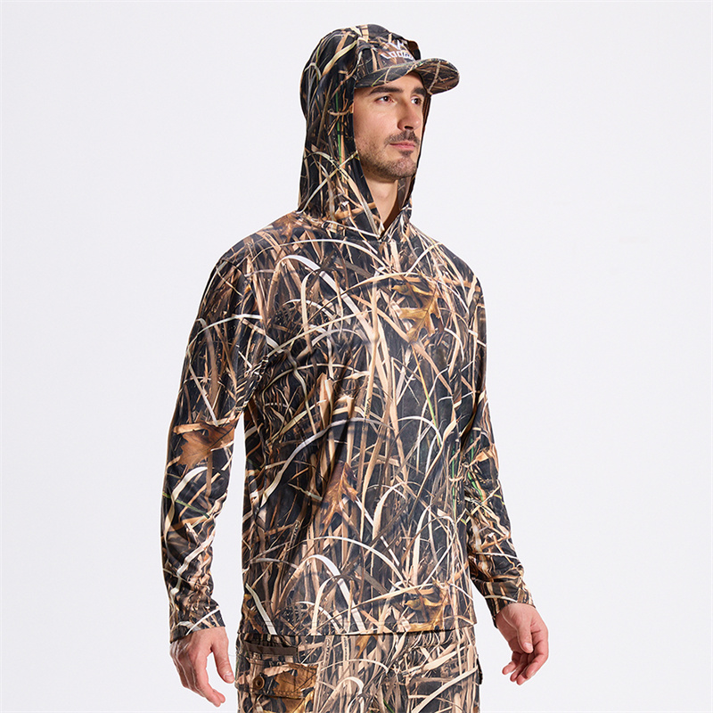 Outdoor Hunting Photography - 屋外メンズ薄型迷彩ハンティングシャツ長袖 Tシャツフード付き日焼け止めハイキングバードウォッチング写真釣りシャツ