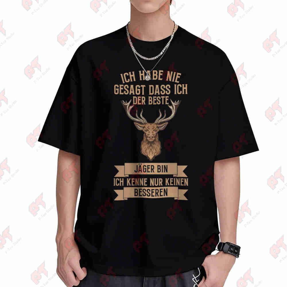 Hunting Quotes - ドイツの狩猟に関する名言「これ以上の鹿はいない」鹿柄グラフィック半袖Tシャツ 100%コットンTシャツ