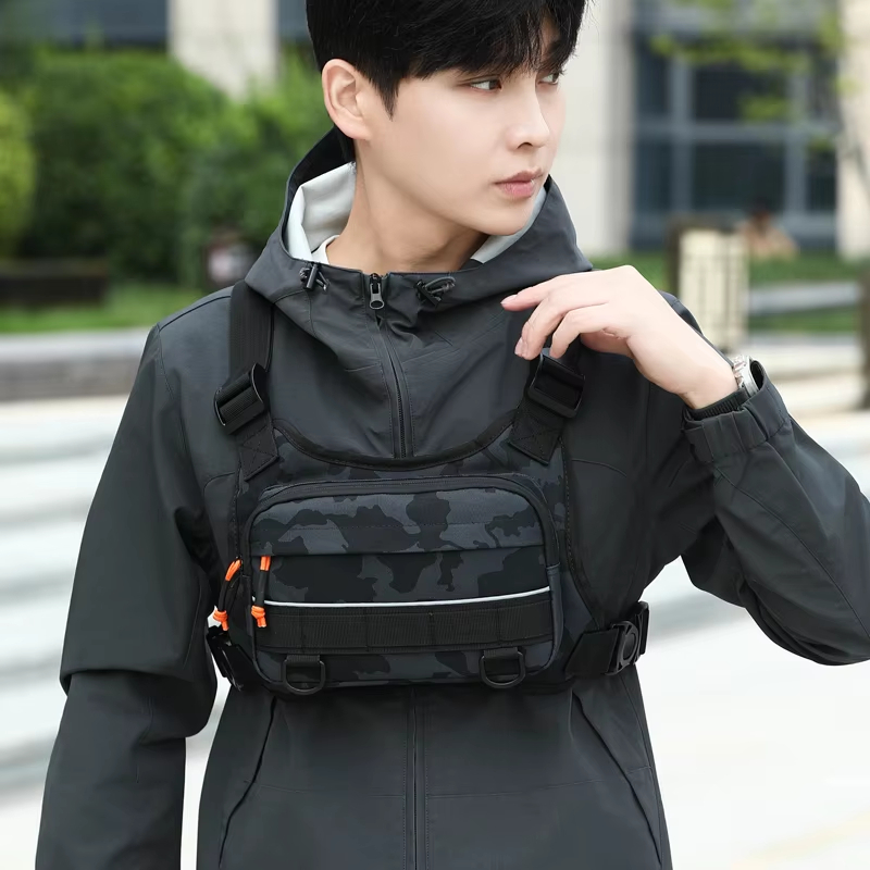 Outdoor Hunting Bag - サイクリングフロントチェストベスト戦術バックパックキャンプ登山狩猟ショルダーバックパックアウトドアスポーツ反射フィッシングベストバッグ