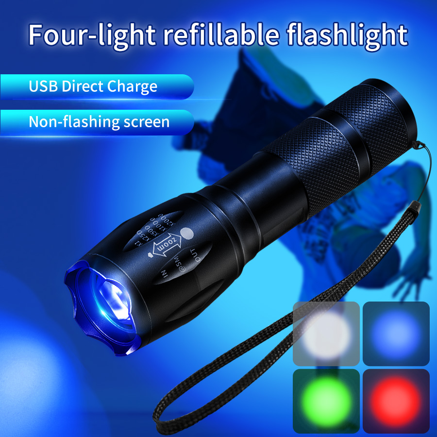 多機能充電式懐中電灯緑赤青白マルチカラー LED トーチ釣り - Outdoor Hunting Photography のレビューと価格