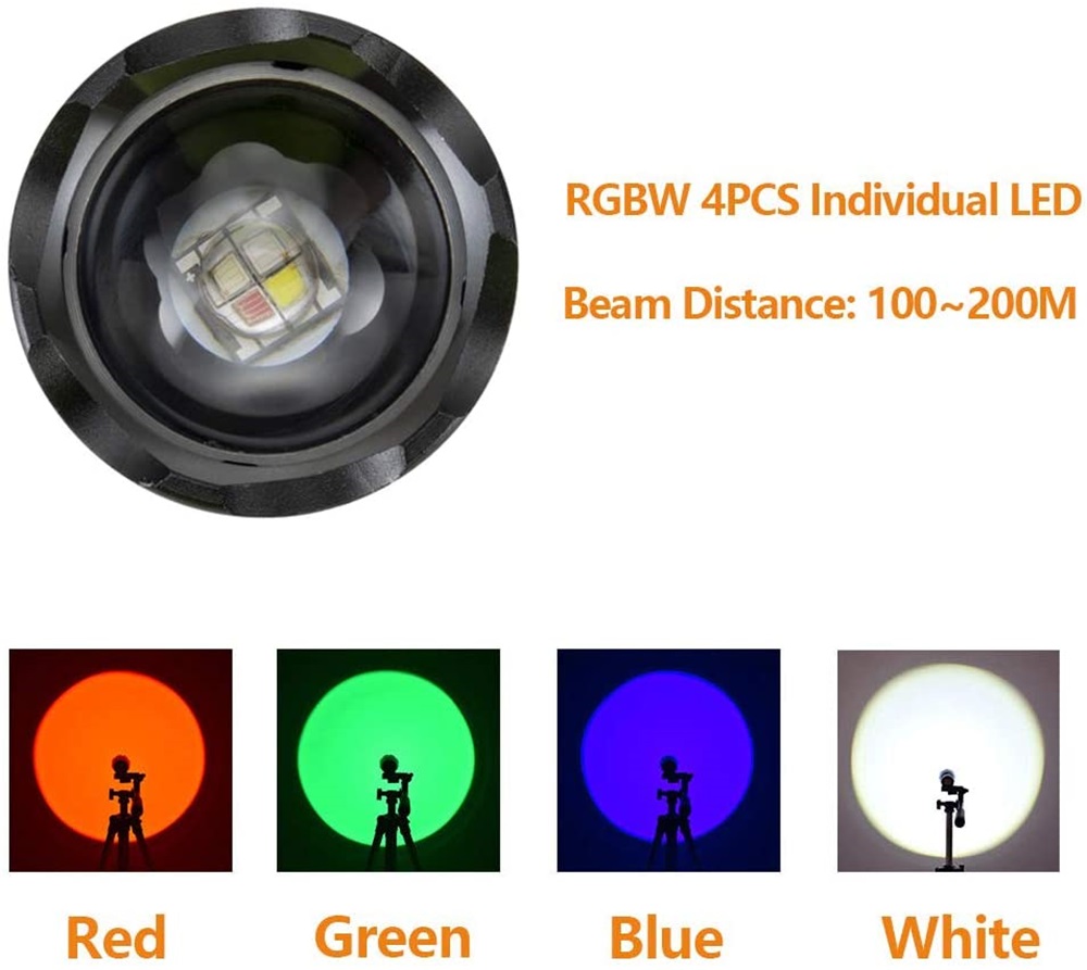 ズーム 4 色ライト LED 懐中電灯白/赤/緑/青屋外照明 - Outdoor Hunting Photography のレビューと価格