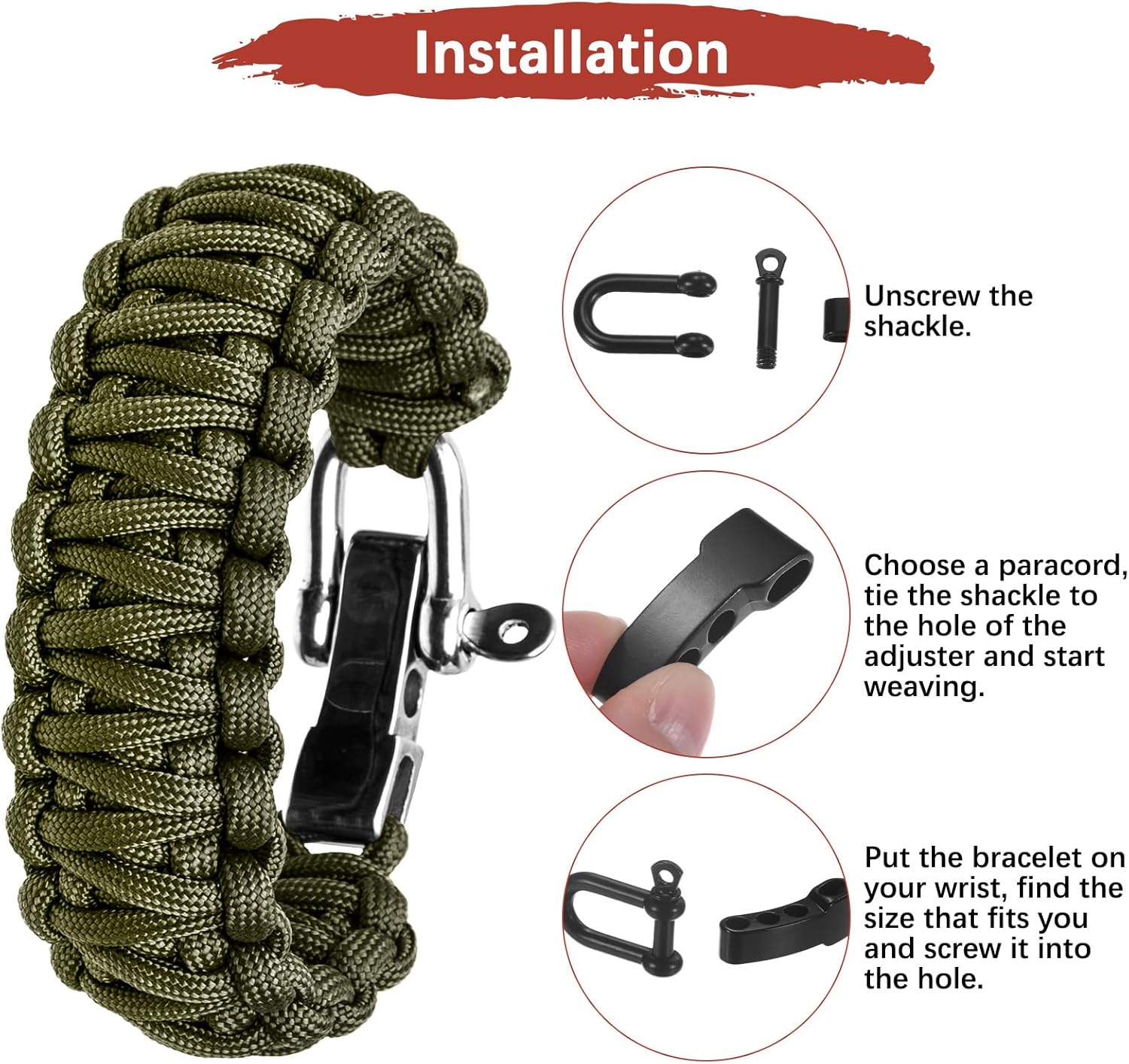 4/10 個パラコードブレスレットバックル金属 U/O リン - Paracord Survival Bracelet のレビューと価格